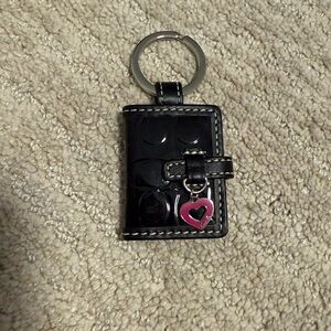 Coach y2k Patent Black Mini Photo Key Holder with Pink Heart Charm